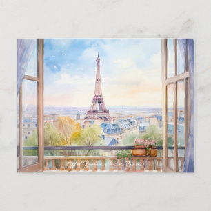 Cartão Postal Pintura em Aquarela da Torre Eiffel Arte de Viagem