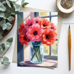 Cartão Postal Pintura em Aquarela de Flores em Buquê Vermelho em