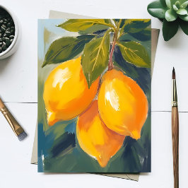 Cartão Postal Pintura em Aquarela de Frutas da Árvore de Limão