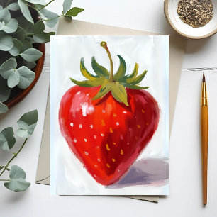 Cartão Postal Pintura em Aquarela de Morango Vermelho
