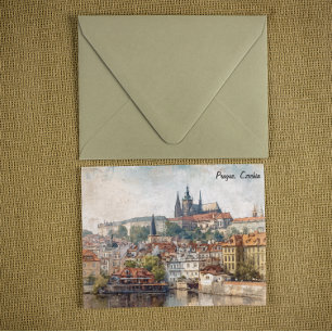 Cartão Postal Pintura em Aquarela de Praga Vintage República Tch