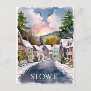 Cartão Postal pintura em aquarela de Stowe Vermont