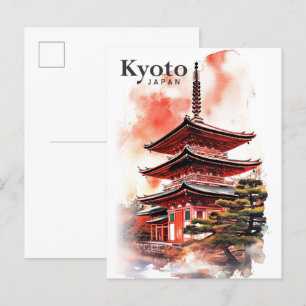 Cartão Postal Pintura em aquarela de viagem de Kyoto Japão