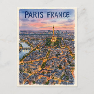 Cartão Postal Pintura em aquarela de viagem de Paris França Esbo