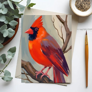 Cartão Postal Pintura em Aquarela do Cardinal Vermelho