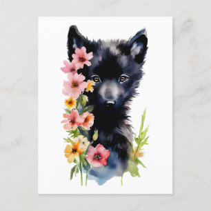 Cartão Postal Pintura em aquarela do filhote de Lobo Negro
