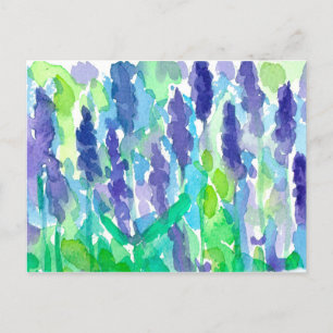 Cartão Postal Pintura em Aquarela do Jardim de Lavanda 