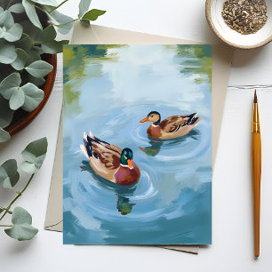 Cartão Postal Pintura em Aquarela do Lago dos Patos