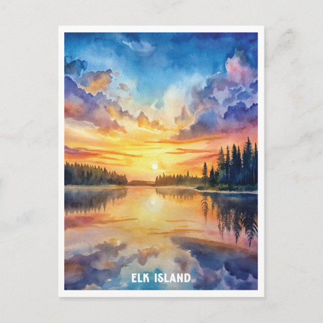 Cartão Postal Pintura em Aquarela do Parque Nacional Elk Island (Frente)
