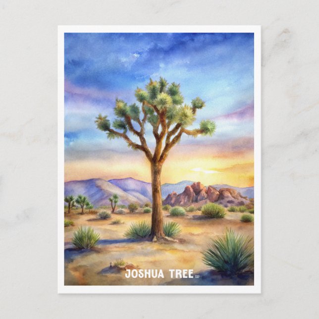 Cartão Postal Pintura em Aquarela do Parque Nacional Joshua Tree (Frente)