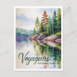 Cartão Postal Pintura em Aquarela do Parque Nacional Voyageurs
