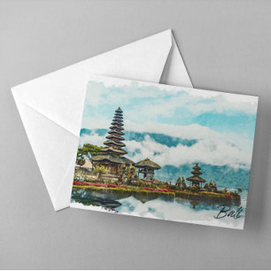 Cartão Postal Pintura em aquarela do Templo de Bali Indonésia 