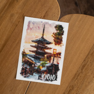 Cartão Postal Pintura em Aquarela do Templo de Kyoto – Arte Japo