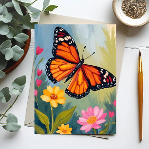 Cartão Postal Pintura em Aquarela Flor da Borboleta Monarca