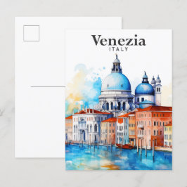 Cartão Postal Pintura em Aquarela Viagem Veneza Itália