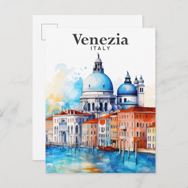 Cartão Postal Pintura em Aquarela Viagem Veneza Itália (Frente/Verso)