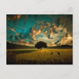 Cartão Postal pintura em árvore solitário
