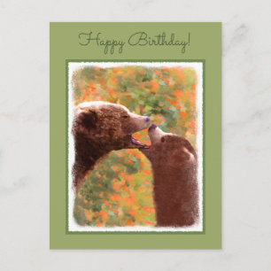 Cartão Postal Pintura em Cubo e Mãe de Urso Grizzly - Arte da V