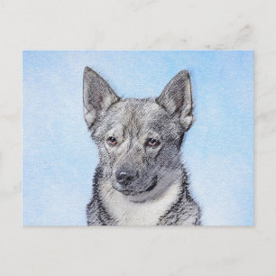 Cartão Postal Pintura em Vallhund, na Suécia - Arte Cachorro Ori