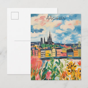 Cartão Postal Pintura Estética de Viagem Cidade Aachen Alemanha 