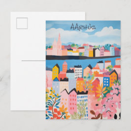 Cartão Postal Pintura Estética de Viagem Cidade Aarhus Dinamarca