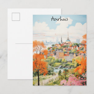 Cartão Postal Pintura Estética de Viagem Cidade Aarhus Dinamarca