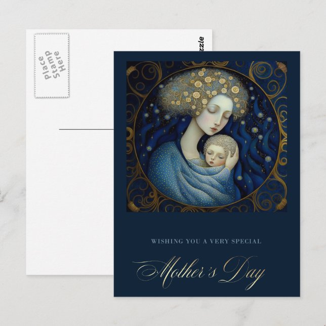 Cartão Postal Pintura Feliz de Dia de as mães e Criança (Frente/Verso)