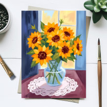 Pintura Floral Aquarela de Buquê de Girassóis