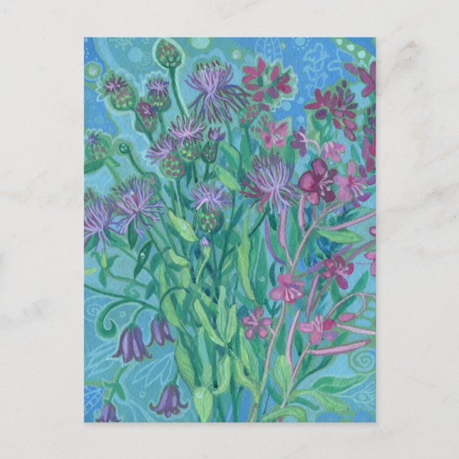 Cartão Postal Pintura Floral Buquê de Flores de Verão Flores Sil (Frente)