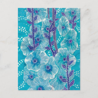 Cartão Postal Pintura Floral de Flor Malva Azul Hollyhock
