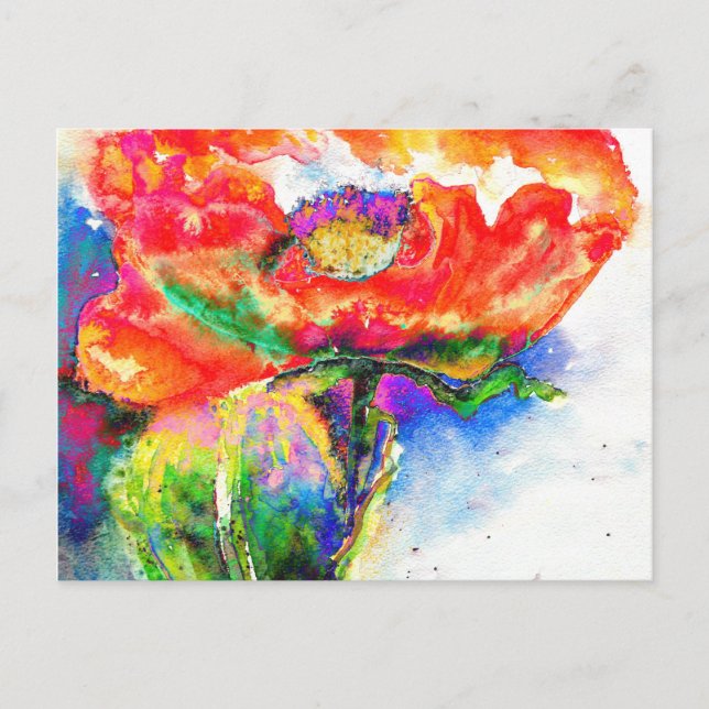 Cartão Postal Pintura floral vermelha Elegante (Frente)