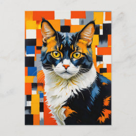 Cartão Postal Pintura Geométrica de Gatos Vivos