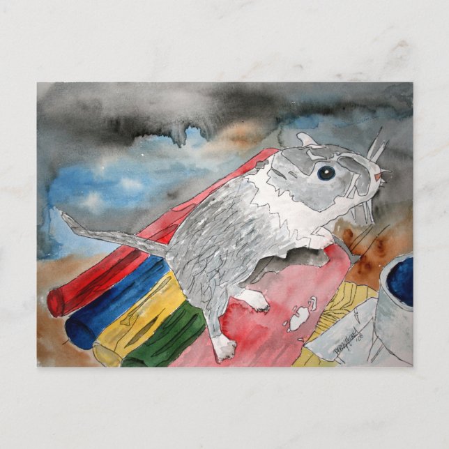 Cartão Postal PINTURA GERBIL retrato de animais de estimação car (Frente)