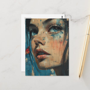 Cartão Postal Pintura Grunge de Rosto de Mulher