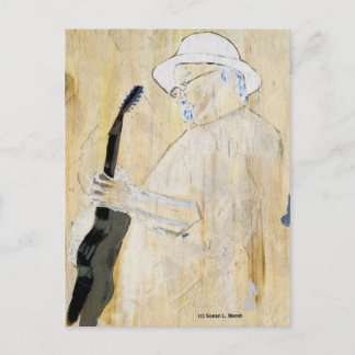 Cartão Postal Pintura Guitarista Blues em laranja e castanho