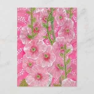 Cartão Postal Pintura Hollyhock Mallow Malva Flor Paisagem