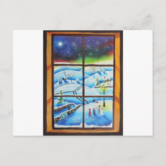 Cartão Postal Pintura mural da janela de inverno feita por Gordo