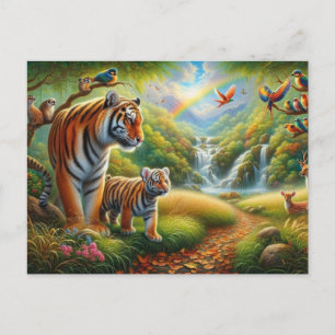 Cartão Postal Pintura na Cena da Selva Pacífica