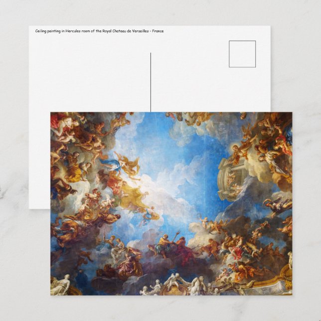 Cartão Postal Pintura no teto de Hércules em Chateau de Versaill (Frente/Verso)