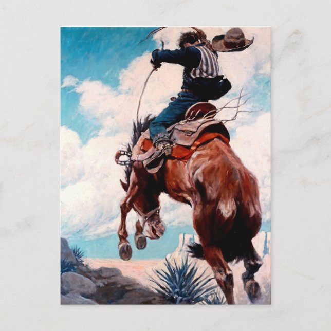 Cartão Postal Pintura Ocidental de NC Wyeth “Bucking” (Frente)