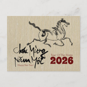Cartão Postal Pintura Original Cavalo Ano Novo Vietnamita 2026 H