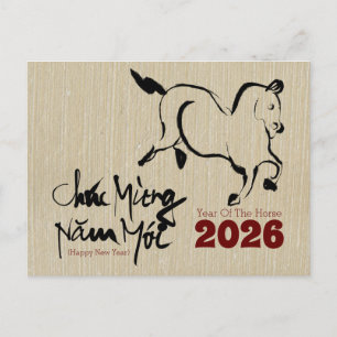 Cartão Postal Pintura Original Cavalo Ano Novo Vietnamita 2026 H