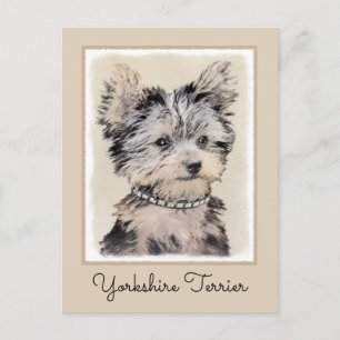Cartão Postal Pintura Original de Filhote de Yorkshire Terrier A