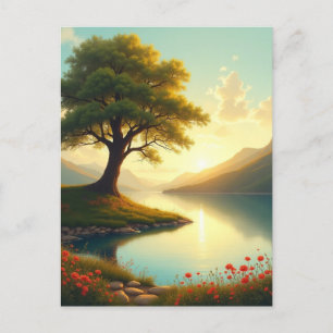 Cartão Postal Pintura paisagística do lago das árvores