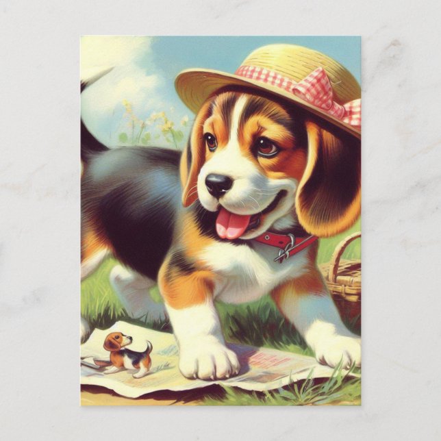 Cartão Postal Pintura para puppy com beagle (Frente)