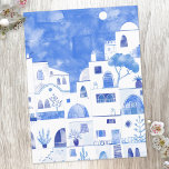 Cartão Postal Pintura por Aquarela da Grécia Santorini<br><div class="desc">Uma pintura aquosa moderna da ilha grega de Santorini. Arte original de Nic Squirrell.</div>