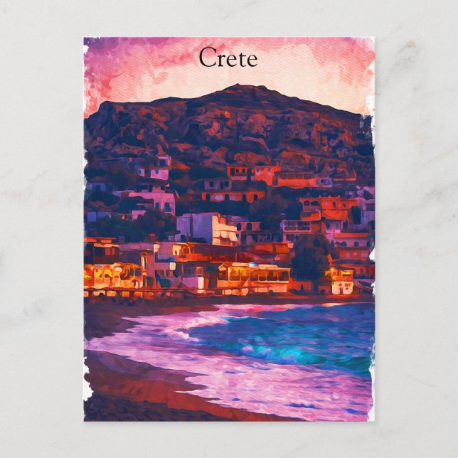 Cartão Postal Pintura por Aquarela da ilha grega de Creta Grécia (Frente)