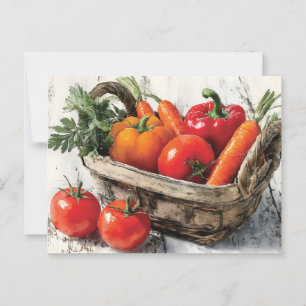 Cartão Postal Pintura por Aquarela de uma Cesta Vegetal
