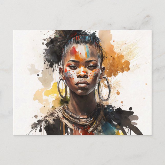 Cartão Postal Pintura Por Aquarela, Lindas Mulheres Africanas (Frente)