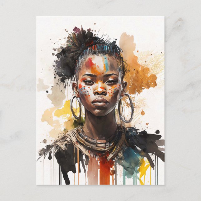 Cartão Postal Pintura Por Aquarela, Lindas Mulheres Africanas (Frente)